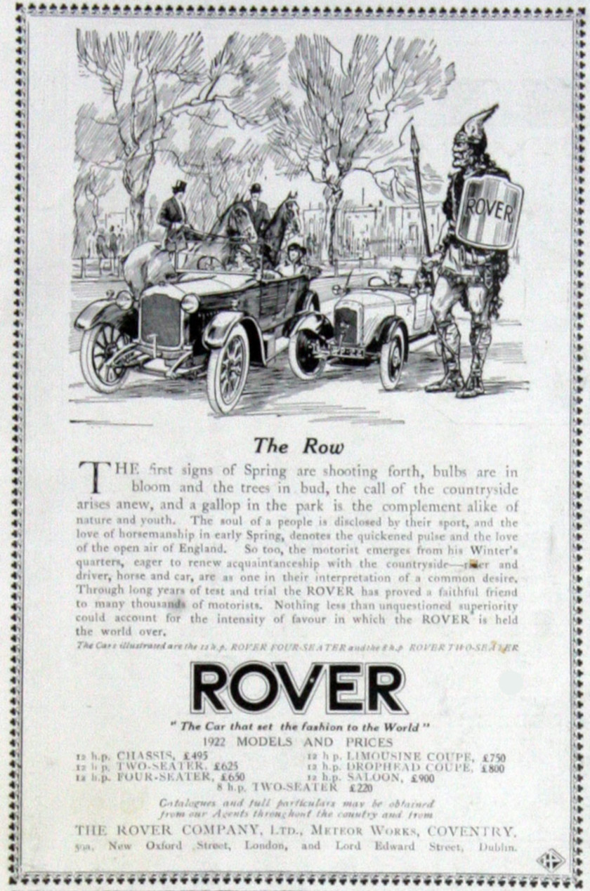 Werbung für Rover 12 hp, 1922