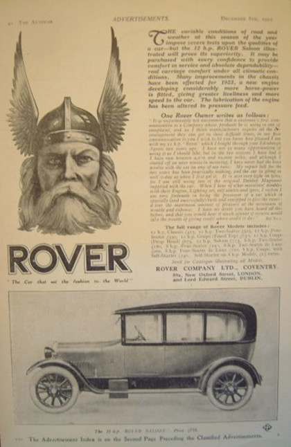 Werbung für Rover 12 hp, 1922