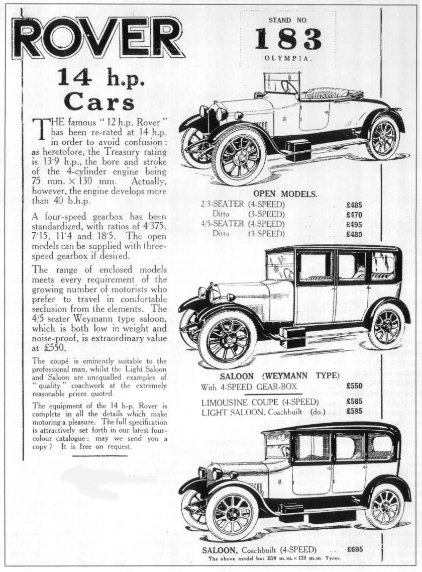 Werbung für Rover 14 hp, 1923