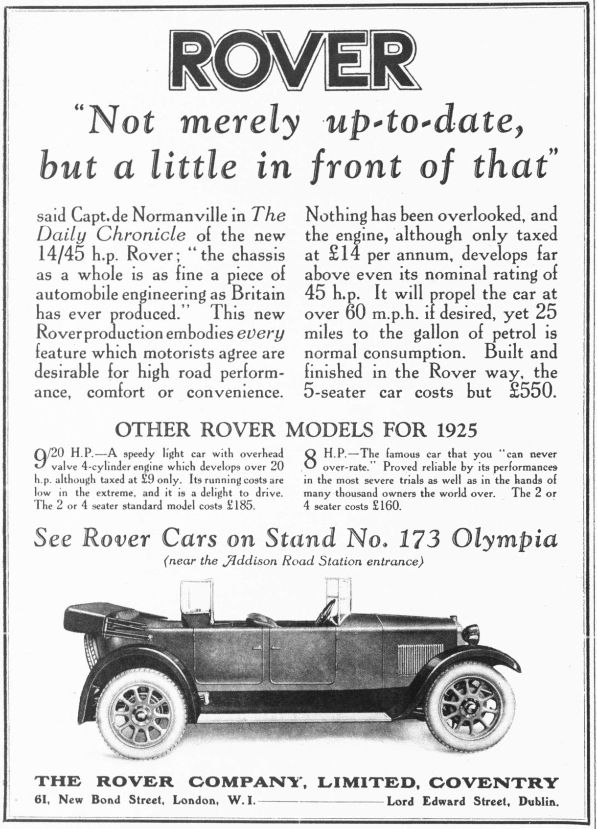 Werbung für Rover 14/45 hp, 1924