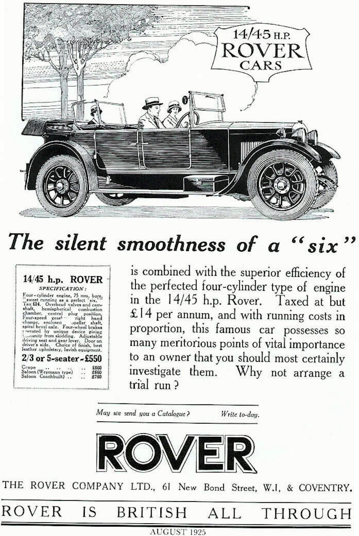 Werbung für Rover 14/45 hp, 1925