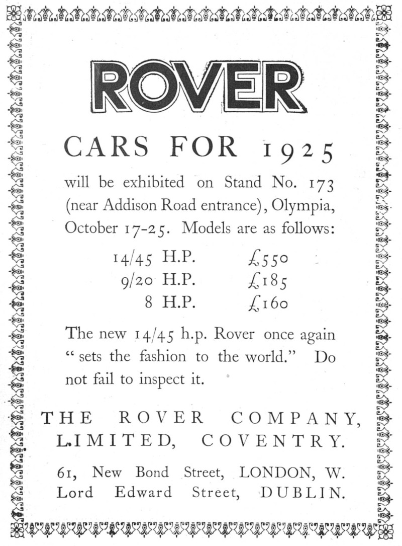 Werbung für Rover 9/20 hp, 1924