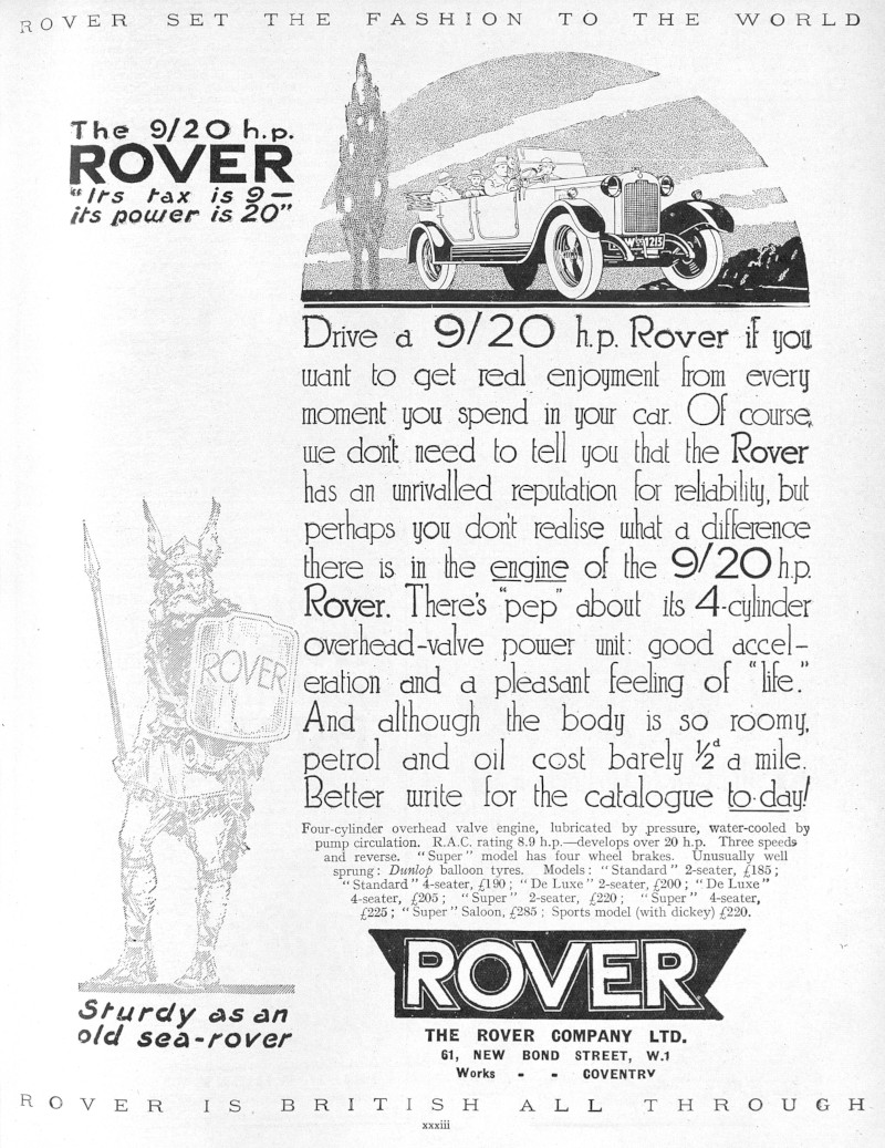 Werbung für Rover 9/20 hp, 1925