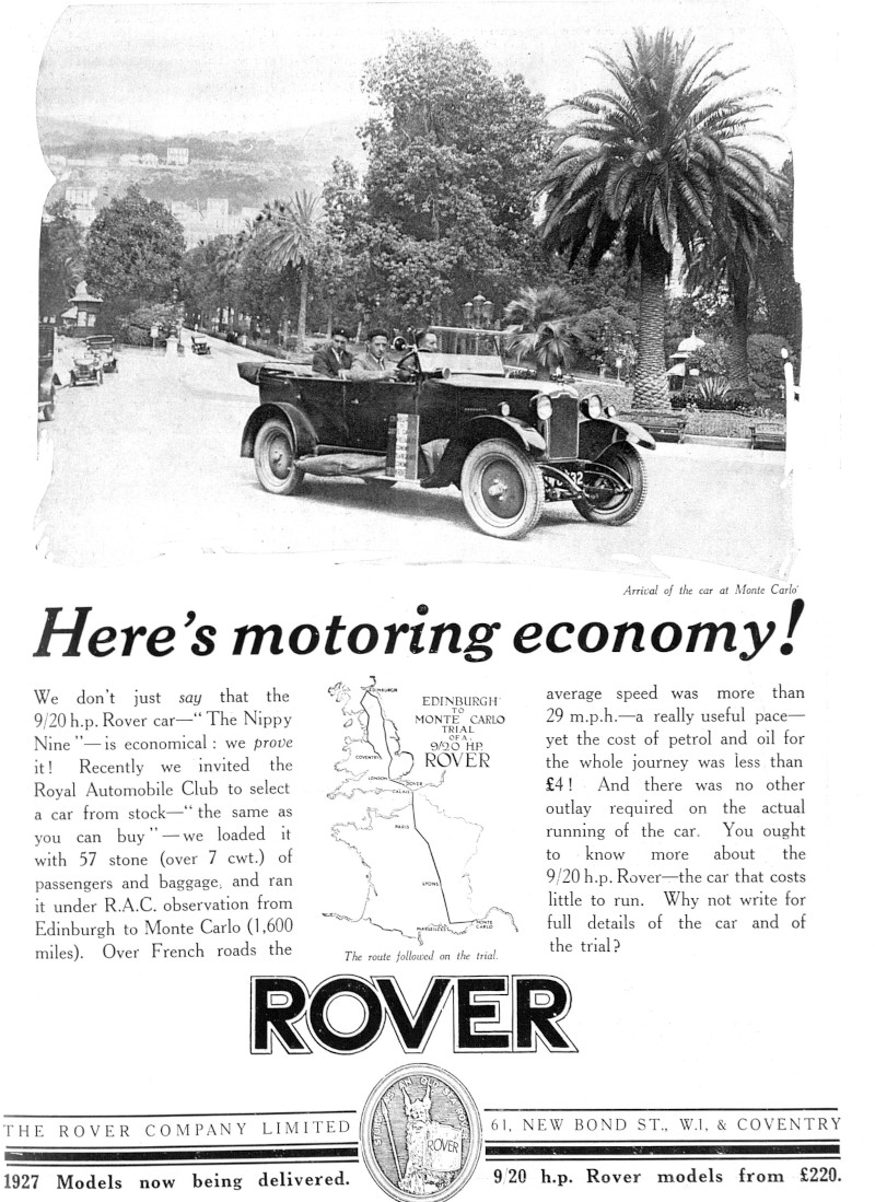 Werbung für Rover 9/20 hp, 1926