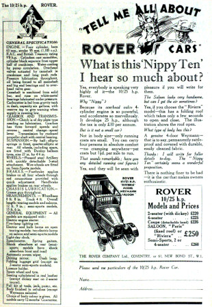 Werbung für Rover 10/25 hp, 1928 Werbung Rover 10/25hp 1928