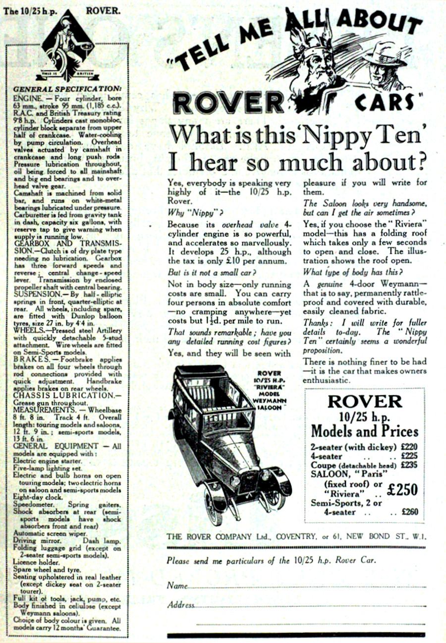 Werbung Rover 10/25hp 1928
