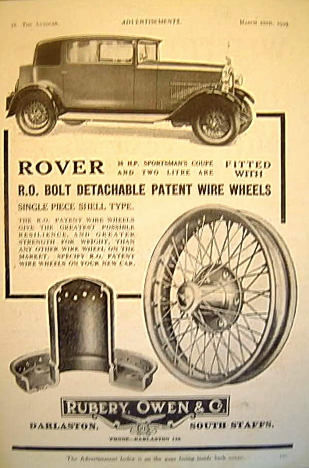 RUBERY, OWEN & Co - Werbung mit Rover 10/25 hp, 1929 RUBERY, OWEN & Co - Werbung mit Rover 10/25hp 1929