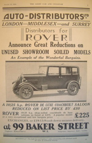 Werbung für Rover 10/25 hp, 1930 Werbung Rover 10/25hp 1930
