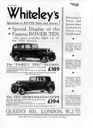 Werbung für Rover 10/25 hp, 1931 Werbung Rover 10/25hp 1931