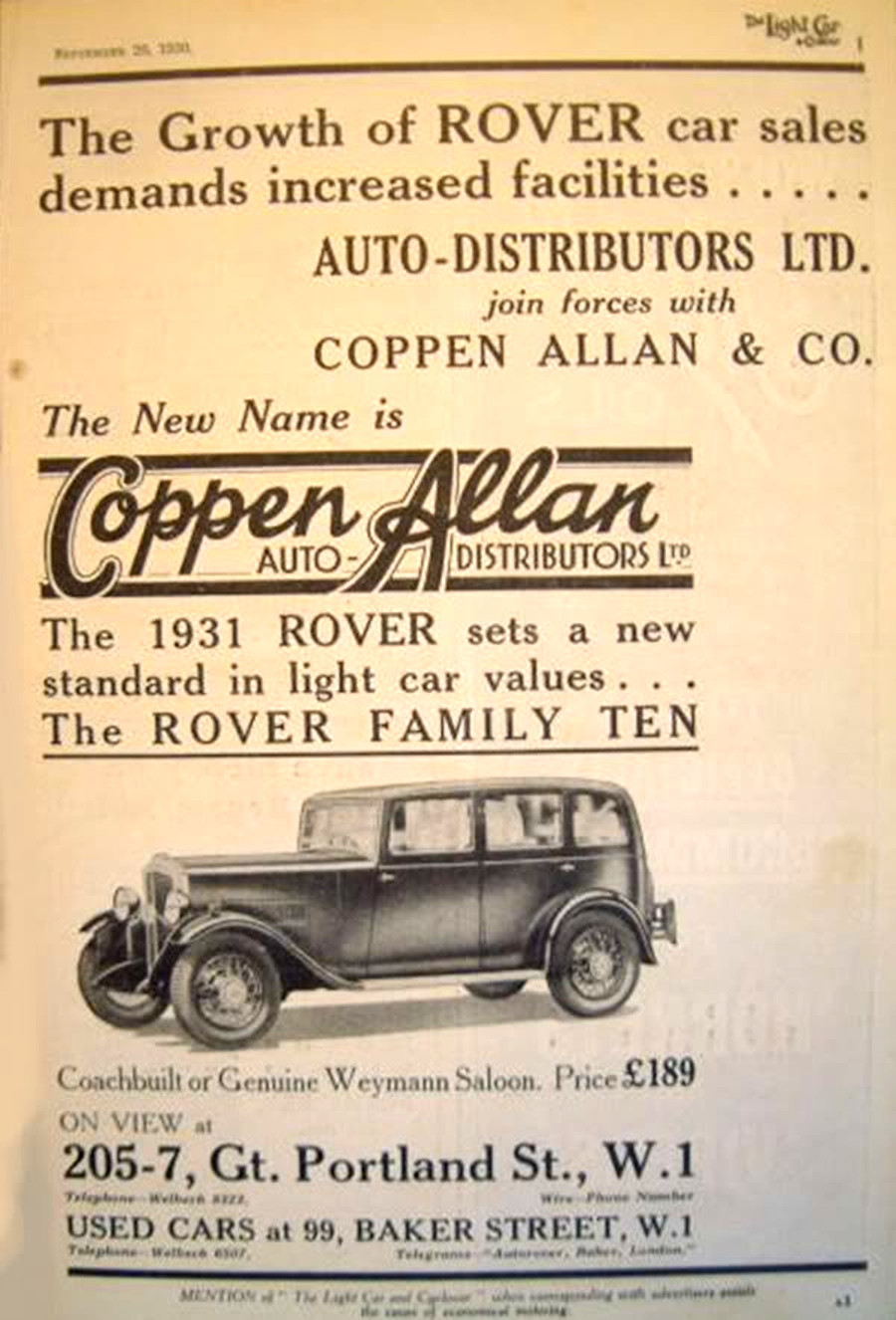 Werbung Rover 10/25hp 1931