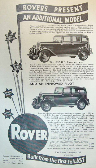 Werbung für Rover 10/25 hp, 1932 Werbung Rover 10/25hp 1932