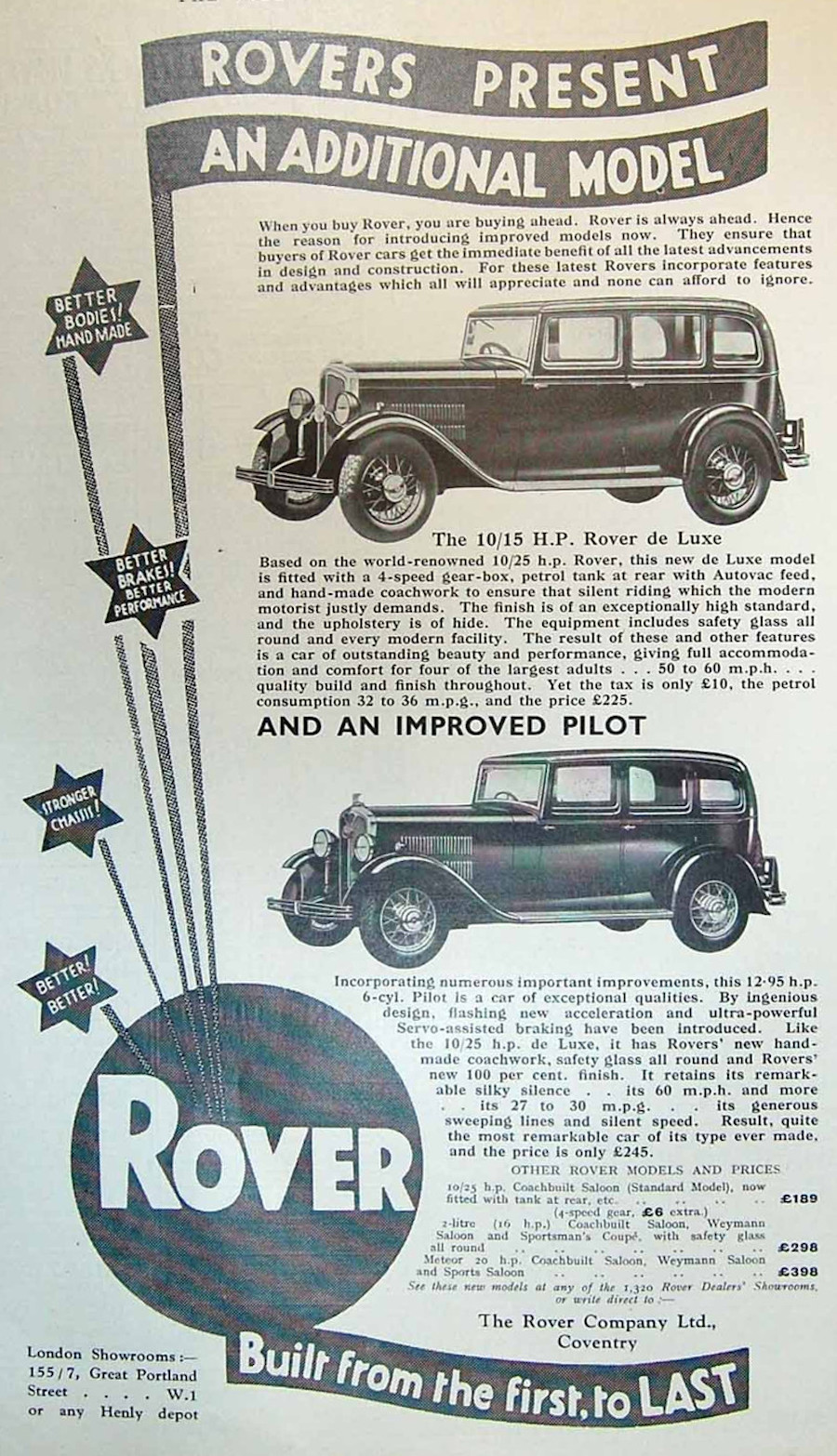 Werbung Rover 10/25hp 1932