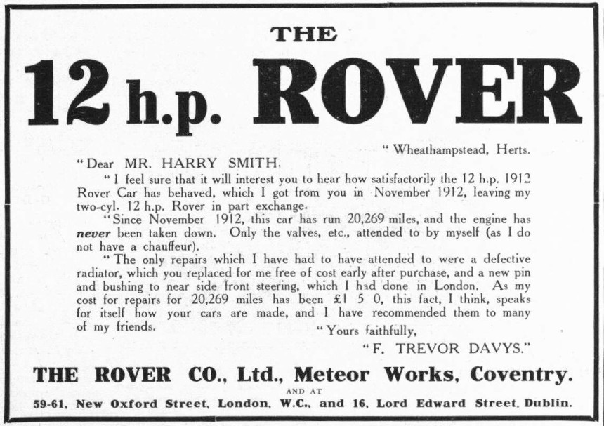 Werbung für Rover 12hp Clegg, 1914