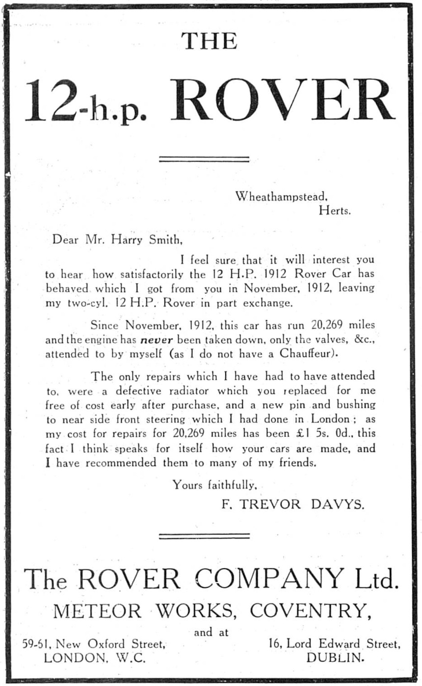 Werbung für Rover 12hp Clegg, 1914