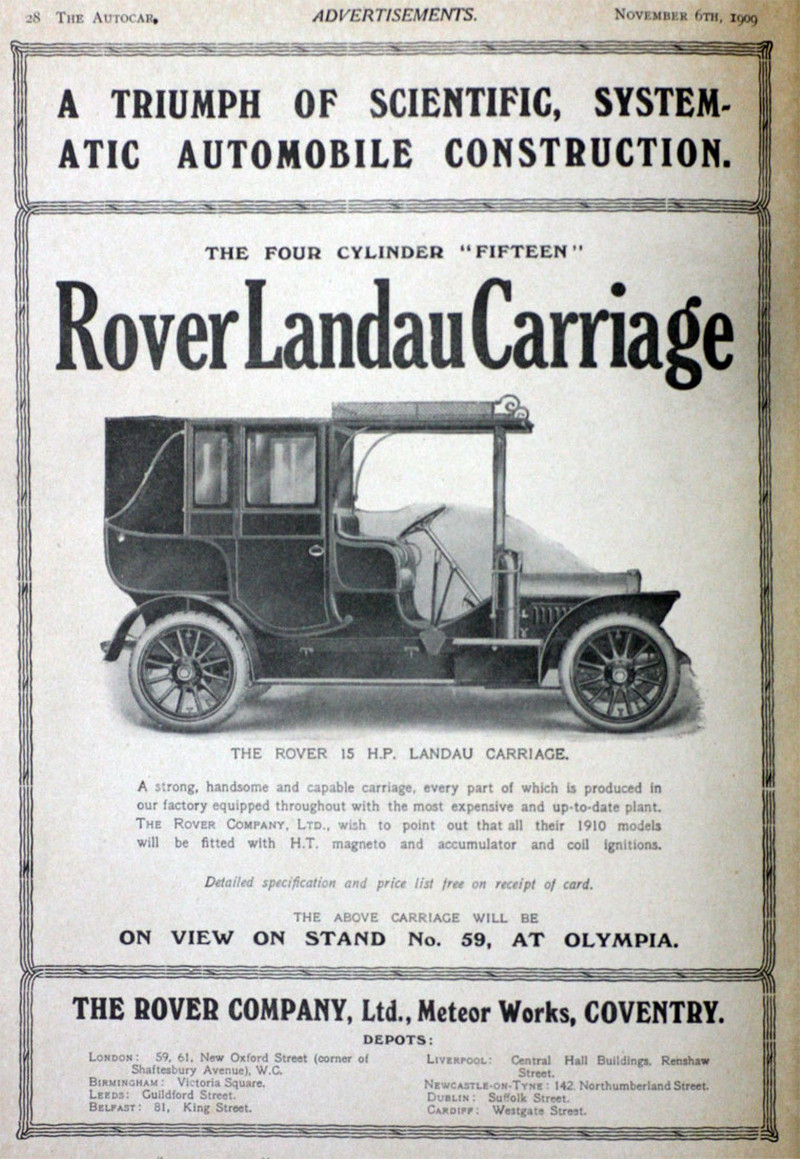 1909 Rover 15hp Advert The Autocar