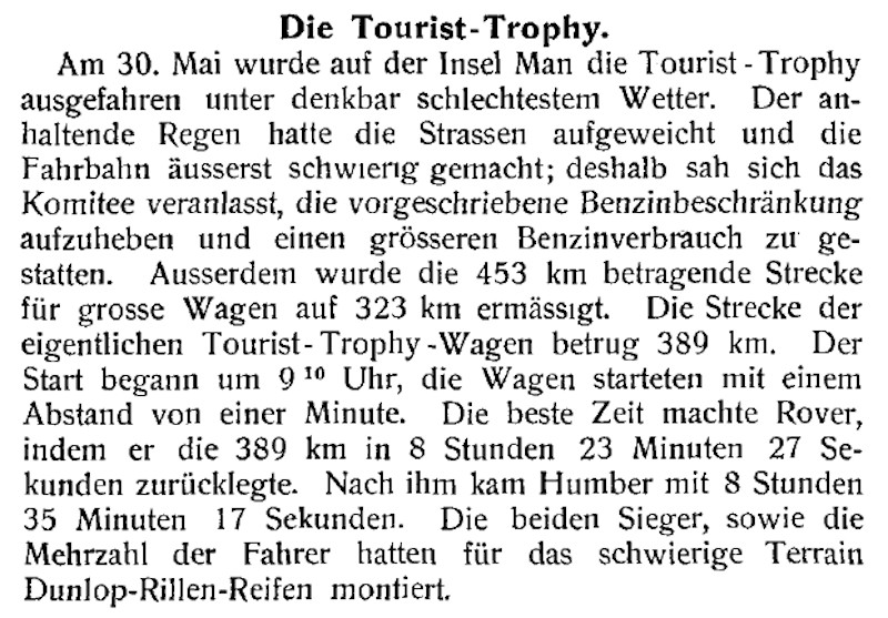 1907 Tourist Trophy Bericht in der Automobil-Revue