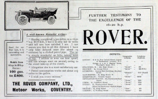 Werbung ROVER 16/20hp 1907, The Motor Car