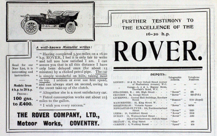 Werbung ROVER 16/20hp 1907, The Motor Car