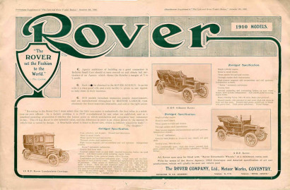 Werbung für Rover 6hp, 8hp und 15hp, 1909