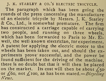 1890 Article on a electric tricycle