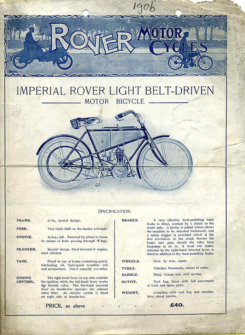 Advertisment for the Rover 'Light' Motorcycle 1906