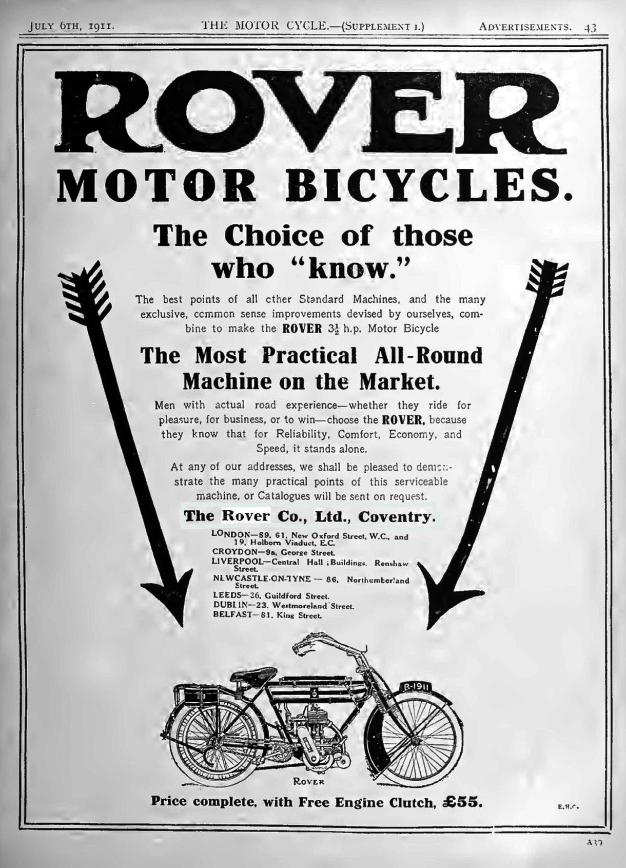 Advert for Rover 3.5hp, 1911