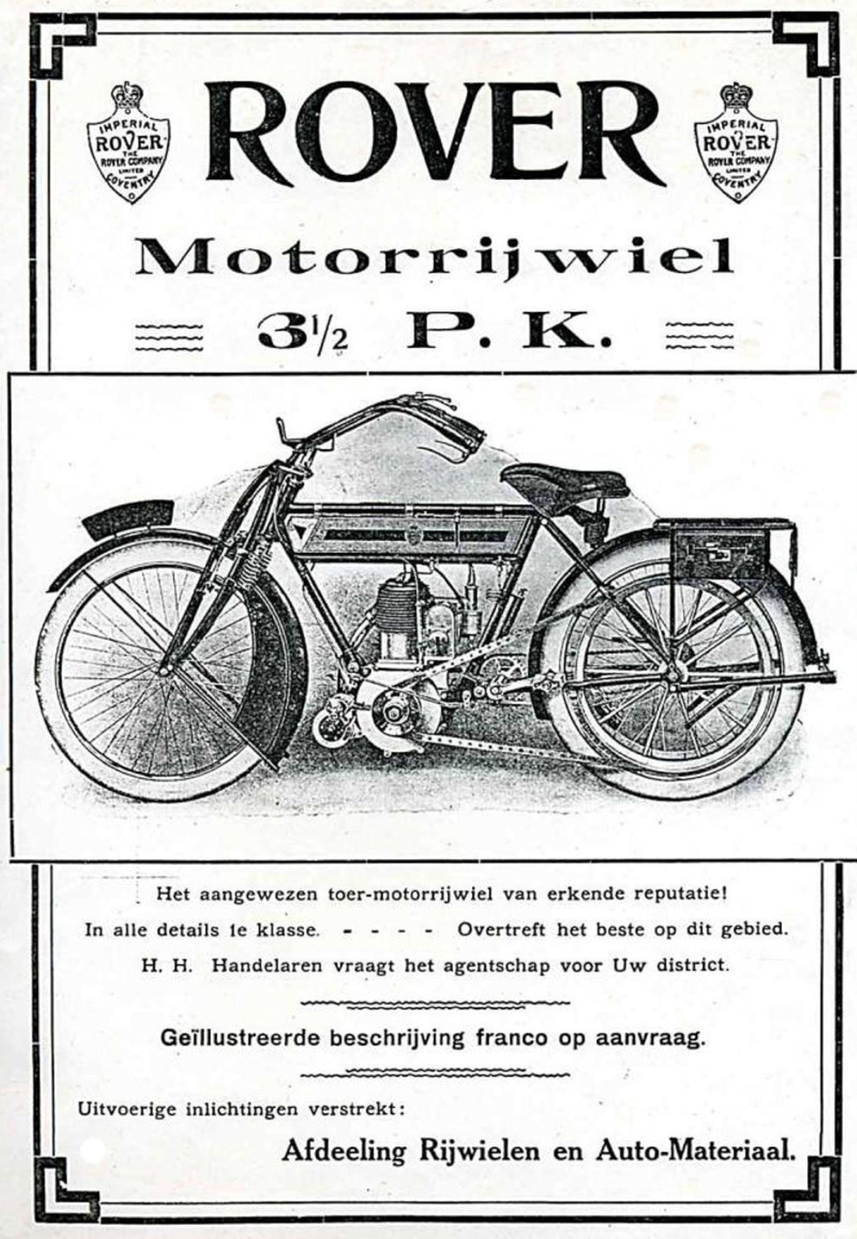 Advert for Rover Motorcycle 3.5hp, 1912