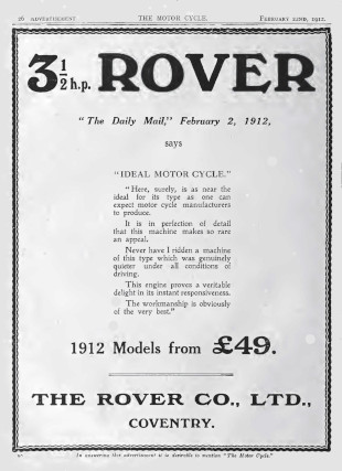 Advert for Rover Motorcycle 3.5hp, 1912 Advert for Rover Motorcycle 3.5hp, 1912