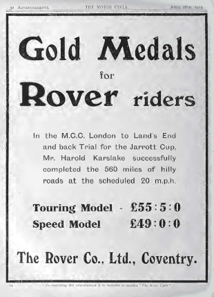 Advert for Rover Motorcycle 3.5hp, 1912 Advert for Rover Motorcycle 3.5hp, 1912