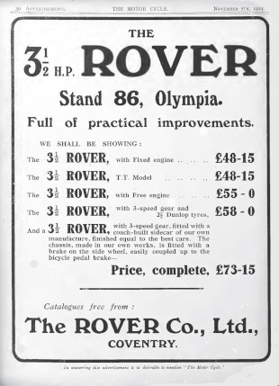 Advert for Rover Motorcycle 3.5hp, 1912 Advert for Rover Motorcycle 3.5hp, 1912