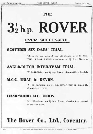 Advert for Rover Motorcycle 3.5hp, 1913 Advert for Rover Motorcycle 3.5hp, 1913