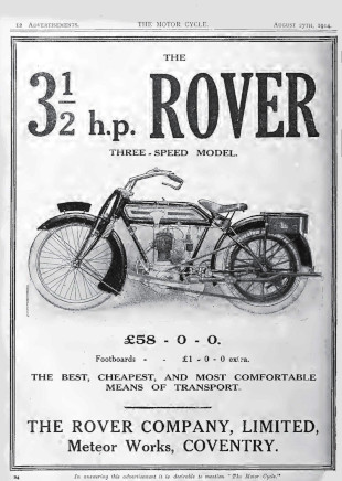 Advert for Rover Motorcycle 3.5hp, 1914 Advert for Rover Motorcycle 3.5hp, 1914